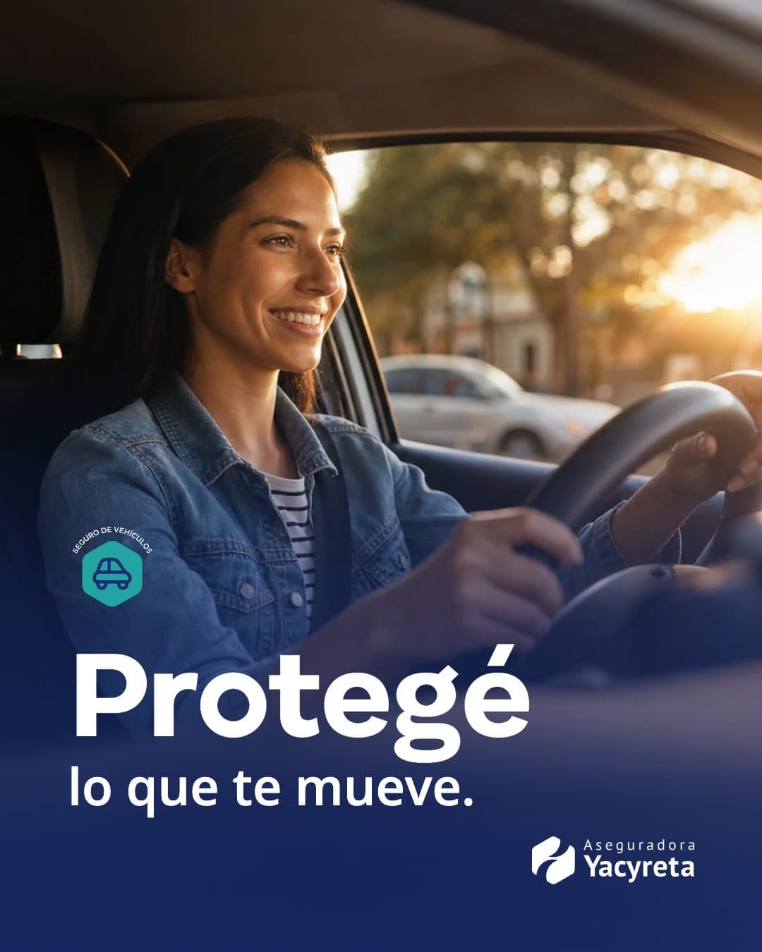 Carrusel de Seguro de Vehículos: mujer manejando y el título Protegé lo que te mueve